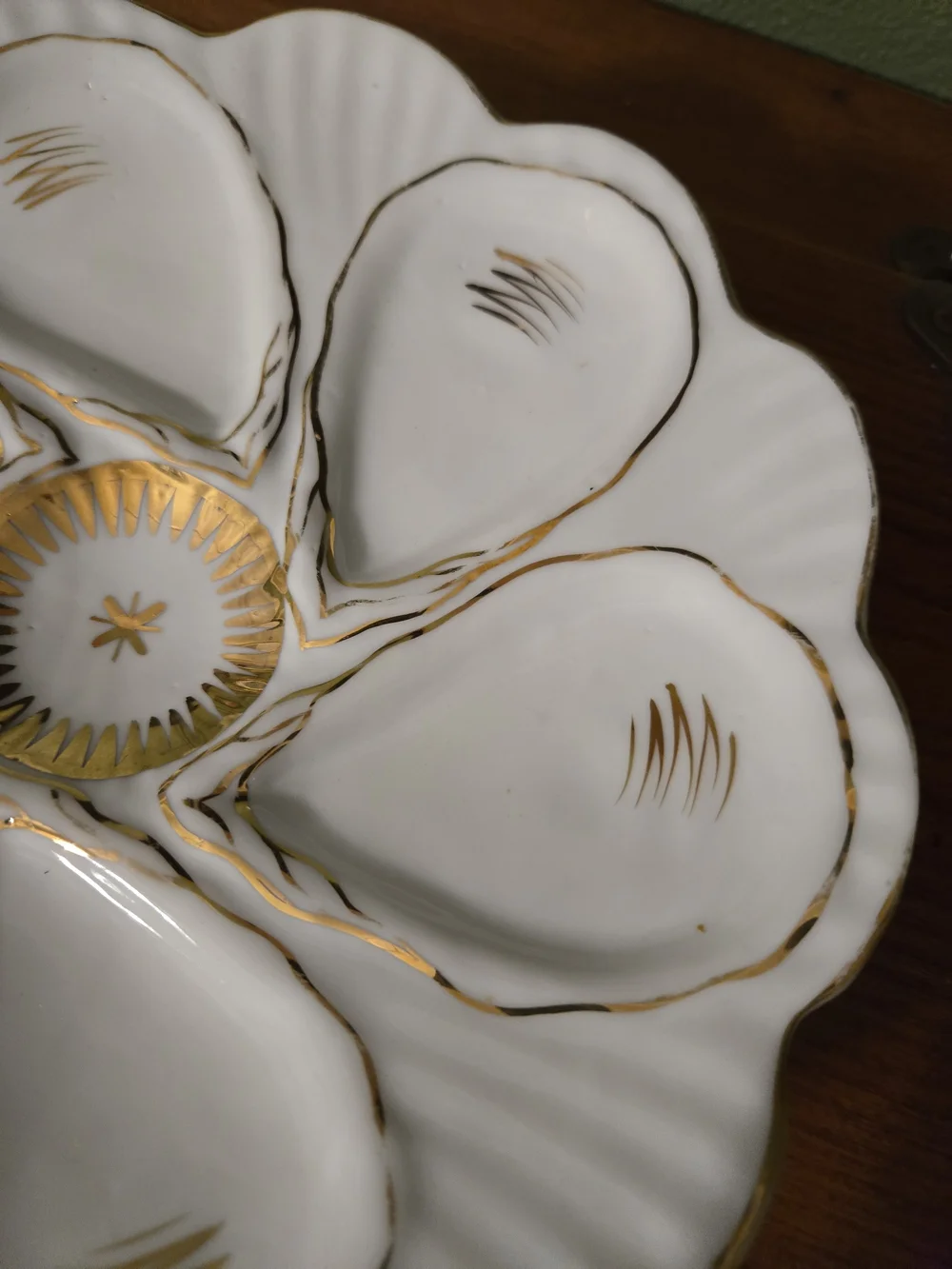 Victoria Karlsbad Austria White and Gold Porcelain Oyster Plate
